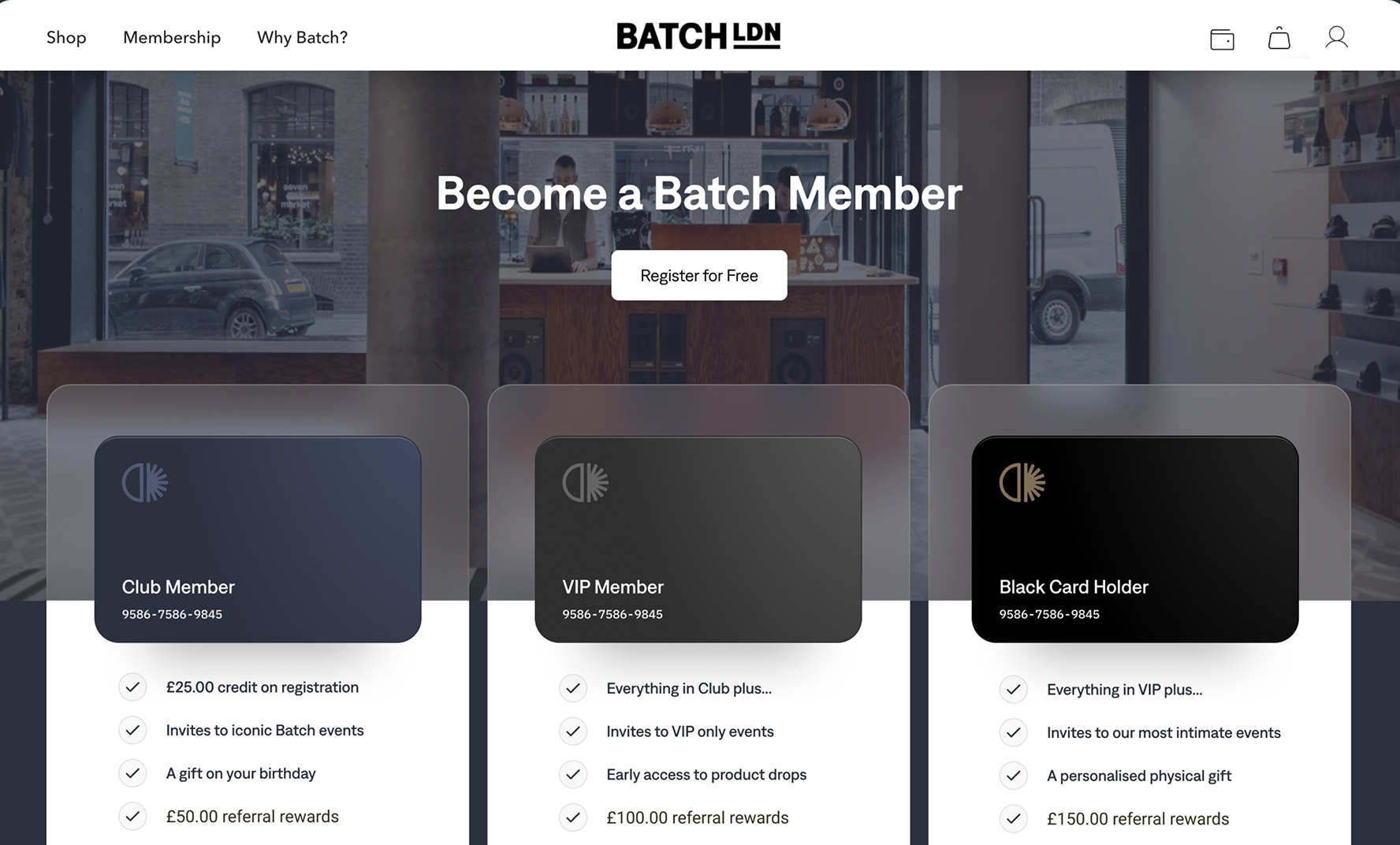 Membership sign up interface