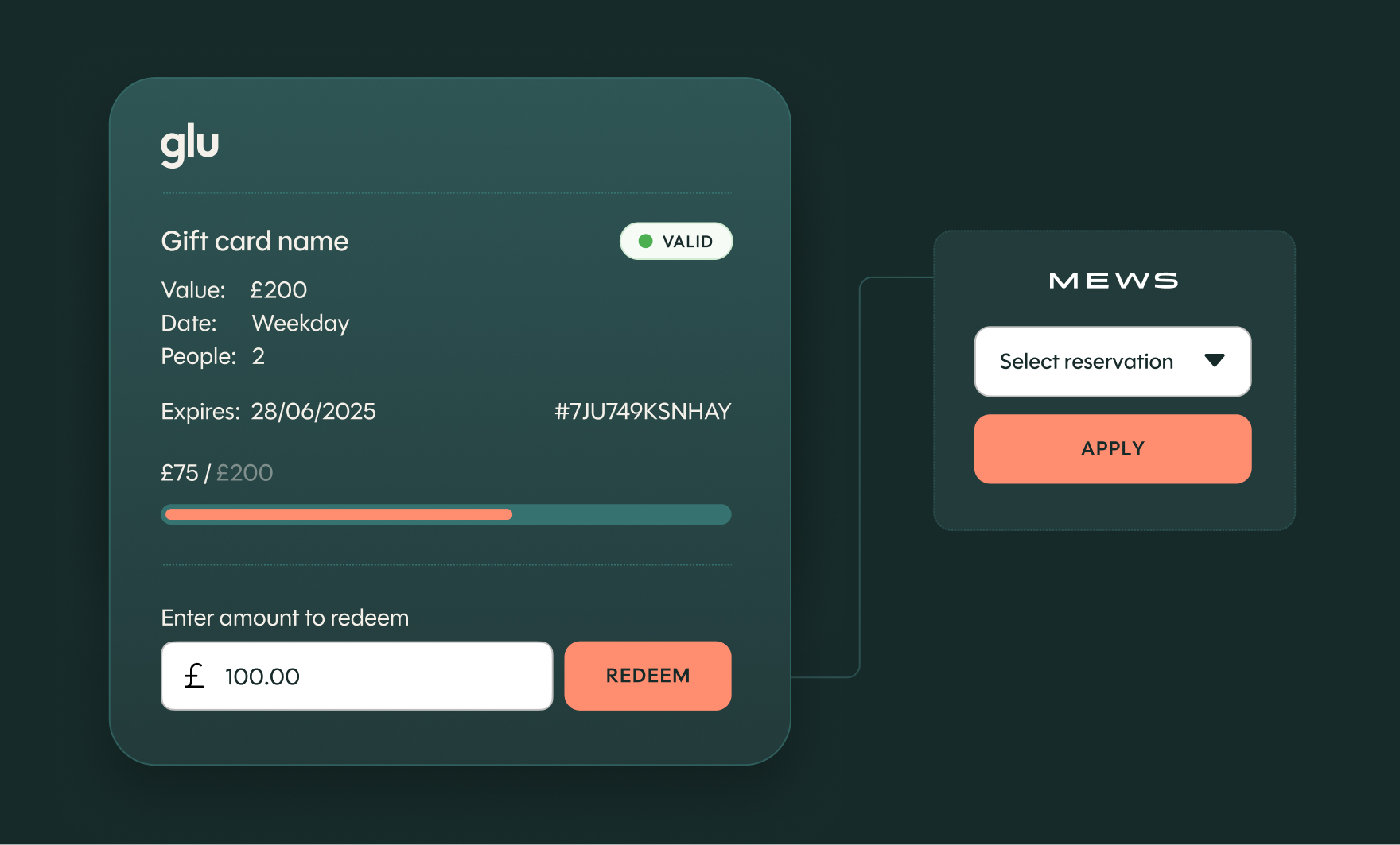 Redeem gift cards against Mews bookings